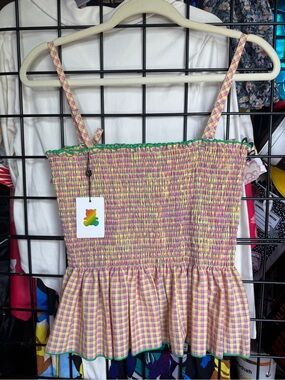 NWT Teddy Fresh Gingham Smocked Spaghetti Strap Tubetop